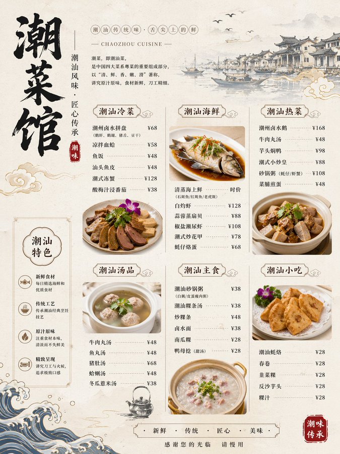 精美潮汕菜馆菜单图